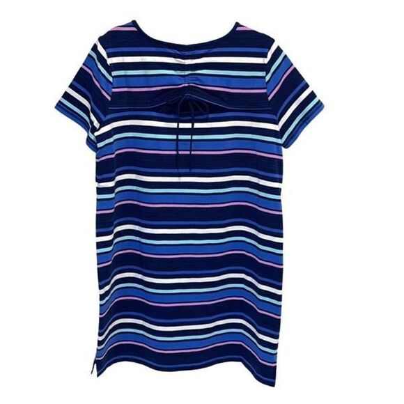 Talbots Womens Stripe Ruched Drawstring Back T-Shirt Dress Blue Pink Size 1X NWT - Picture 5 of 8